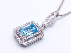 lot 14 image: Suberb Ladies Aqua and Diamond Estate Pendant in 14k White Gold $3950 Retail