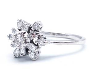 lot 15 image: Beautiful Round and Baguette Diamond Estate Ring in 14k White Gold $3499 Retail