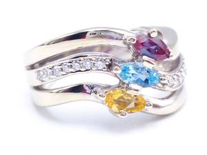 lot 19 image: Stunning Natural Alexandrite, Aqua, Citrine, and Diamond Ring in 14k White Gold