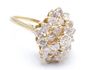 lot 22 image: Ladies 1.5 Carat Diamond Cluster Estate Ring in 14k Yellow Gold $4200 Retail
