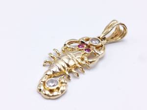 lot 28 image: Ruby and Diamond Scorpion Estate Pendant in 14k Yellow Gold