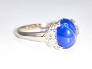 lot 32 image: Star Sapphire and Diamond Estate Ring in 14k White Gold