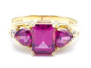 lot 35 image: Raspberry Garnet and Diamond Estate Ring in 10k Yellow Gold