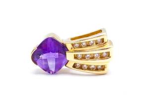 lot 37 image: Amethyst and Diamond Estate Pendant in 14k Yellow Gold