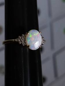 lot 39 image: Colorful Opal and Diamond Estate Ring in 14k Yellow Gold