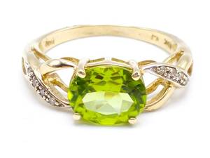 lot 42 image: Brilliant Peridot and Diamond Estate Ring in 10k Gold