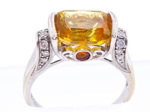 lot 43 image: Art Deco Citrine, Garnet, and Diamond Estate Ring in 14k White Gold $3800 Retail