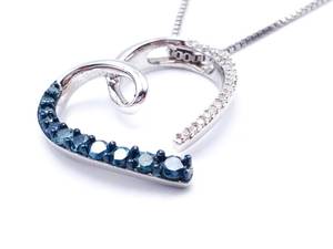 lot 53 image: Blue & White Diamond Heart-Shaped Estate Necklace