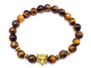 lot 58 image: Mens Tigers Eye Beaded Bracelet with a Cheetah Motif