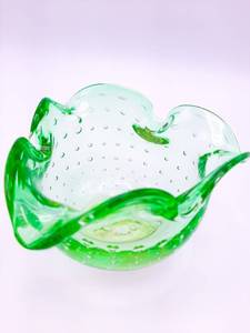 lot 77 image: Murano Bullicante Ruffled Art Glass Dish 3 Tall