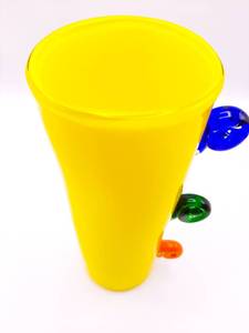 lot 73 image: Amazing, Bright Yellow Art Glass Vase with Applied Colored Decor 11 12 Tall