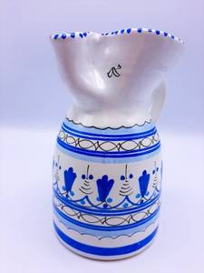 lot 69 image: Artist Signed Pottery Pitcher with Hand Painted Decor 7 34 Tall