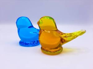 lot 64 image: (2) Hand Blown Art Glass Birds 2 12 Tall