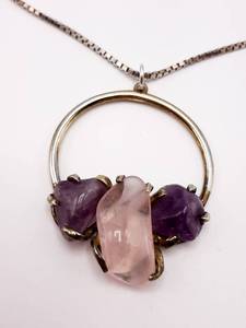lot 31 image: Amethyst and Pink Quartz Sterling Silver Estate Necklace