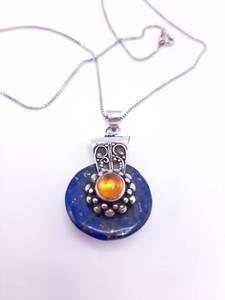lot 24 image: Lapis Lazuli and Amber Estate Necklace in Sterling Silver