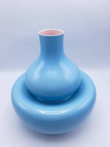 lot 16 image: Middle Kingdom Periwinkle Blue and Pink Bud Vase- Bo Jia