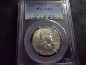 lot 72 image: 1955 Franklin Silver Half Dollar