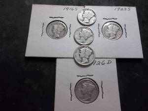 lot 82 image: 6-Mercury Dimes 1916s, 1919, 1919s, 1923s, 1924d,  1926d