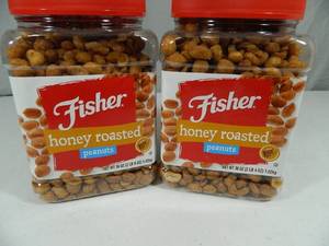 2 New Canisters of Fisher Honey Roasted Peanuts