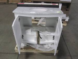 lot 68 image: allen  roth Moravia White Single Sink Vanity with Natural Carrara Marble Top 1142VA-36-201