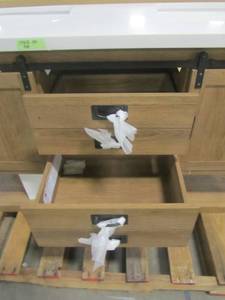 lot 85 image: Style Selections 60-in Brown Double Sink Bathroom Vanity with White Engineered Stone Top LWS60OSBV