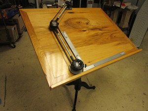 lot 118 image: DRAFTING TABLE, WITH CAST IRON BASE AND VEMCO DRAFTING MACHINE