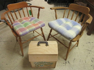 lot 121 image: SOLID WOOD KITCHEN CHAIRS, DAKINS TRAVELING SHOW RANCH MINI HORSE SET
