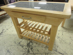lot 128 image: ISLAND-STYLE BAR WITH GRANITE TOP INLAY AND WINE STORAGE, STOOL