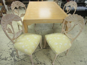 lot 134 image: DECORATIVE WOOD DINING CHAIRS, DINING TABLE
