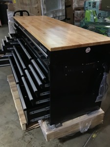 HUSKY 72 in. W 18-Drawer, Deep Tool Chest Mobile Workbench in Gloss Black with Hardwood Top