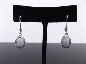 lot 66 image: .925 Sterling Silver Larimar Cabochon Hook Latch Dangle Earrings