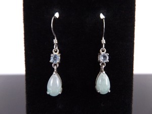 lot 67 image: .925 Sterling Silver Blue Topaz and Jade Dangle Hook Earrings