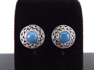 lot 71 image: .925 Sterling Silver Blue Lace Agate Cabochon Post Earrings