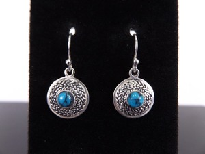 lot 72 image: .925 Sterling Silver Turquoise Cabochon Hook Dangle Earrings
