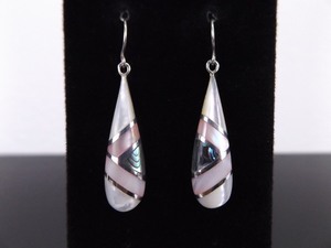 lot 73 image: .925 Sterling Silver Mother of Pearl and Abalone Hook Dangle Earrings