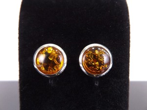 lot 77 image: .925 Sterling Silver Amber Cabochon Post Earrings