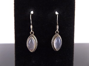 lot 80 image: .925 Sterling Silver Moonstone Cabochon Dangle Hook Earrings