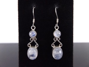 lot 82 image: .925 Sterling Silver Moonstone Cabochon Dangle Hook Earrings