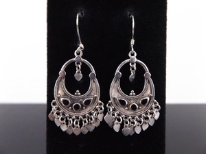 lot 84 image: .925 Sterling Silver Black Onyx Gypsy Dangle Hook Earrings