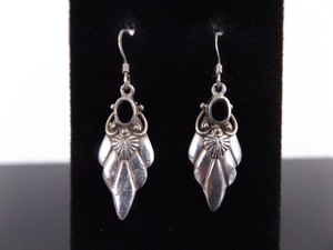 lot 85 image: .925 Sterling Silver Inlayed Onyx Dangle Hook Earrings