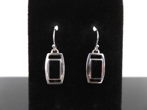 lot 86 image: .925 Sterling Silver Inlayed Onyx Dangle Hook Earrings
