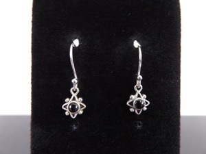 lot 88 image: .925 Sterling Silver Black Onyx Starburst Dangle Hook Earrings
