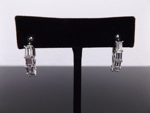 lot 89 image: .925 Sterling Silver Crystal Baguette Post Clasp Hoop Earrings