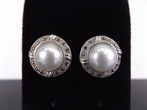 lot 90 image: .925 Sterling Silver Art Nouveau Pearl Post Earrings