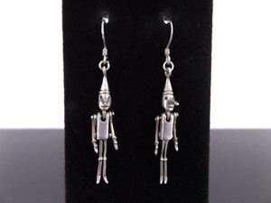 lot 92 image: .925 Sterling Silver Articulated Pinocchio Dangle Hook Earrings