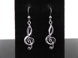 lot 96 image: .925 Sterling Silver Treble Clef Dangle Hook Earrings