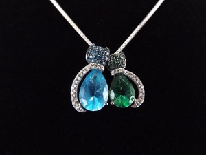 lot 4 image: .925 Sterling Silver Crystal Cat Lovers Pendant Necklace