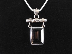 lot 11 image: .925 Sterling Silver Faceted Smokey Quartz Pendant Necklace