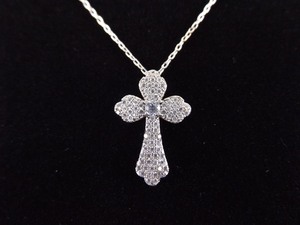 lot 16 image: .925 Sterling Silver Crystal Cross Pendant Necklace