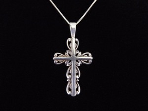 lot 17 image: .925 Sterling Silver Scrolled Cross Pendant Necklace